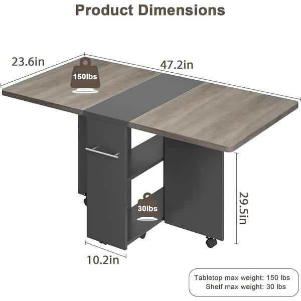 Space Saving Folding Dining Table with 2 Tier Storage-Extendable Drop ...