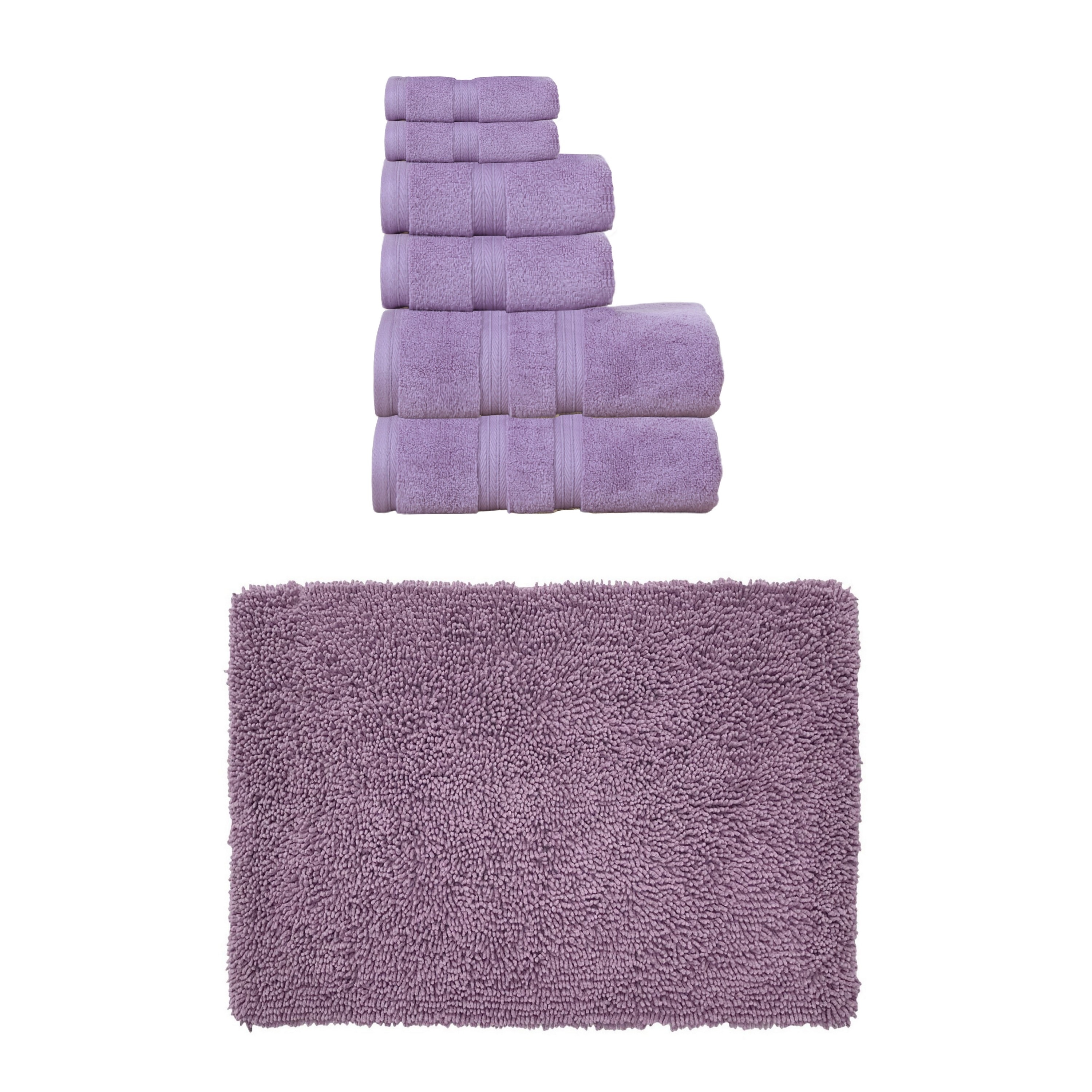 Home Weavers Fantasia Collection 100% Soft Cotton 6 Pc Towel Set & 1 Pc Bath Rug, Machine Washable & Non Slip (Set of 7)