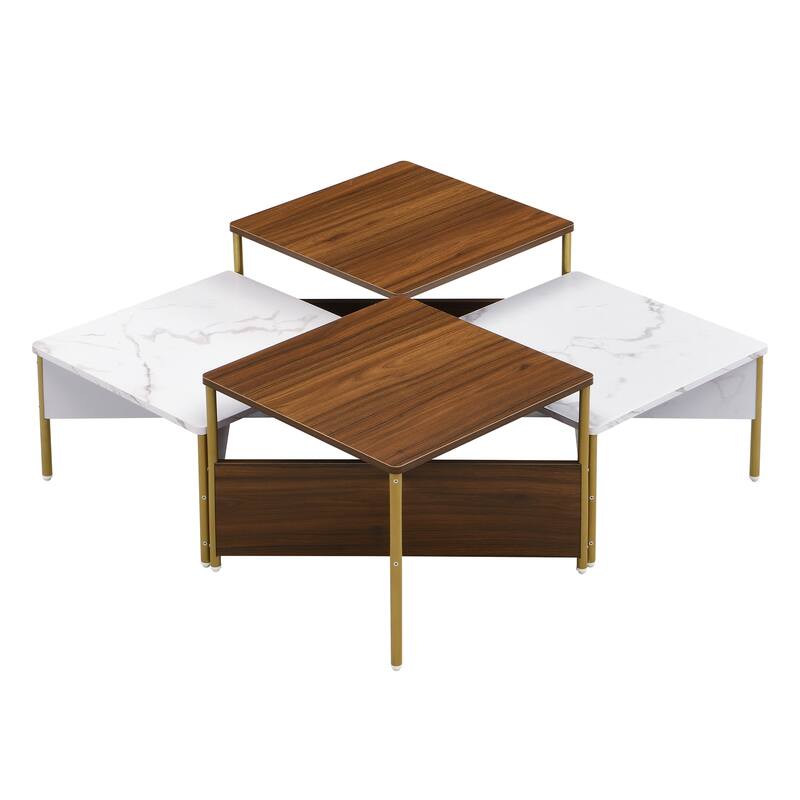 Modern Nesting Coffee Tables Set with Faux Marble Tabletops and Metal Legs - Large Center Table Detachable into 4 Side Tables