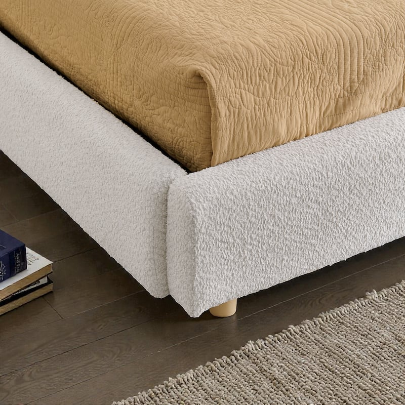 Upholstered Bed Frame with Tall Curved Headboard and Storage Drawers, Modern Minimalist Platform Bed No Box Spring