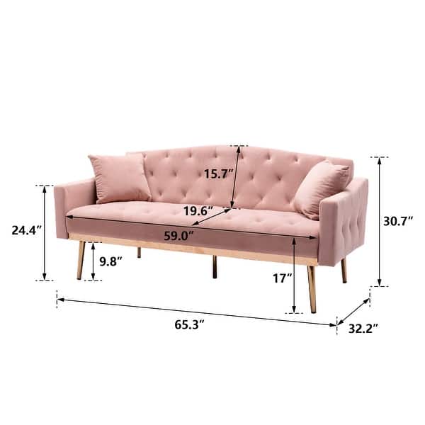 dimension image slide 4 of 3, Velvet Upholstered Tufted Loveseats Sleeper sofa with Stainless feet