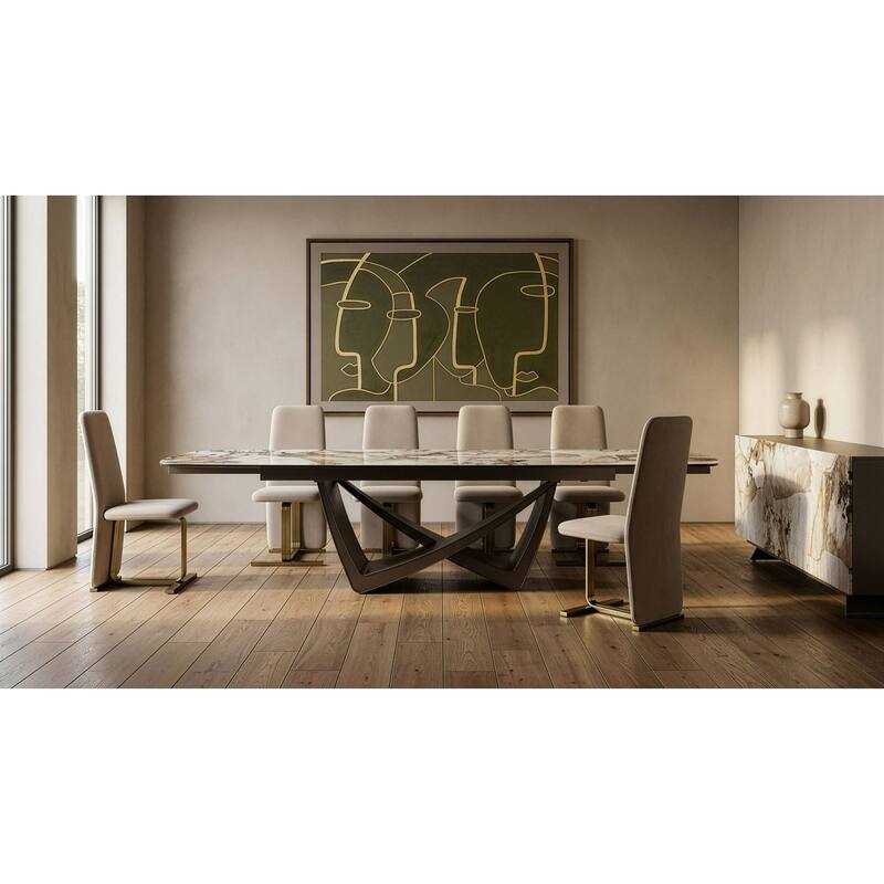 Modrest Tasha Modern Light Beige Grey Velvet & Brushed Brass Dining Chair (Set of 2)