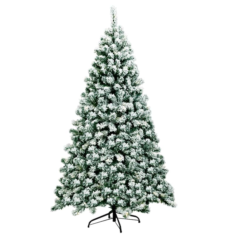 Gymax 6ft Pre-lit Snow Flocked Christmas Tree Hinged Pine Tree Holiday - See Details