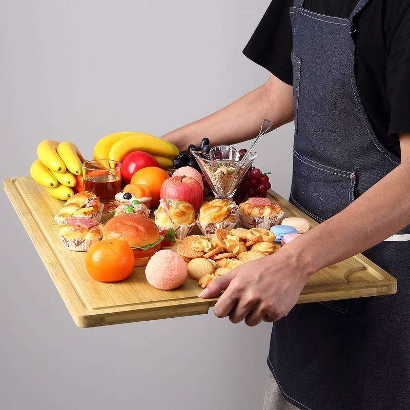 Bamboo Cutting Board, Large Wood Cutting Board Chopping Board for Kitchen, w/ Juice Grooves & Handles