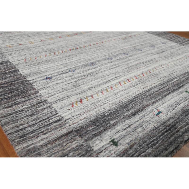 Hand Knotted Oriental 100% Wool Carpet Tribal Tribal Greys & Charcoal Gabbeh Area Rug - 7' 7'' X 5' 6''