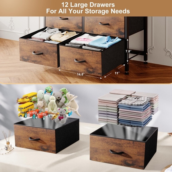 12 Drawer Dresser Tall Fabric Chests of Drawers Closet for