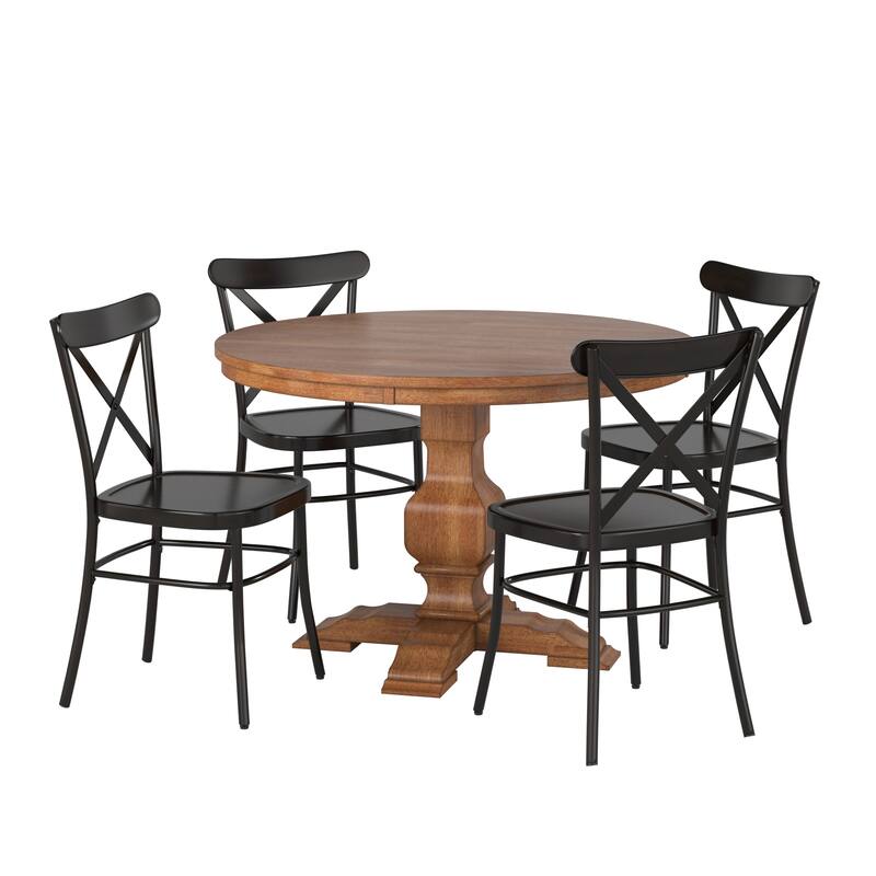 Eleanor 5-Piece Dining Set with Metal X-Cross Back Chairs by iNSPIRE Q Classic - Oak Table - Antique Black Chairs