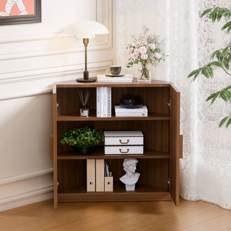Corner Cabinet Wooden Corner Storage Organizer Cabinet with Adjustable Shelves
