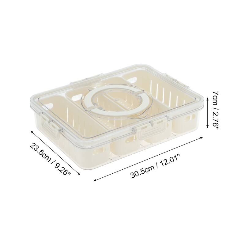 Rectangle Drain Food Storage Containers 4 Compartment White Transparent 1 Set - White Transparent
