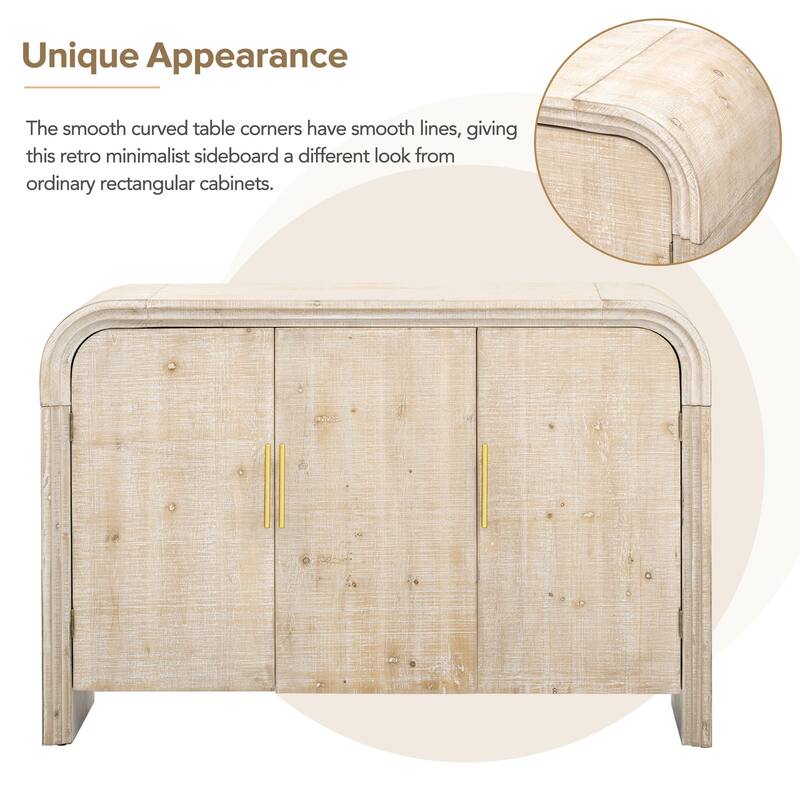 Retro Minimalist Curved Sideboard with Gold Handles and Adjustable Dividers for Living Room or Dining Room
