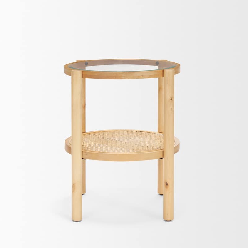 Weslyn Round Light Brown Wood w/ Cane Side Table - 21.5L x 21.5W x 24.0H