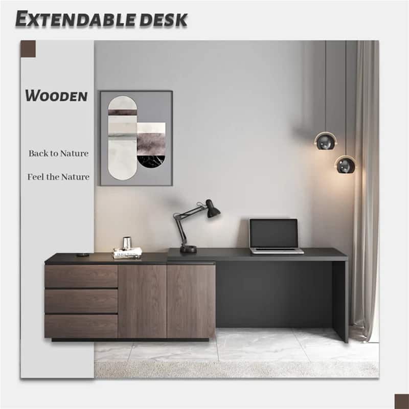 Home Office Expandable Desk with Drawer Dresser for Storage