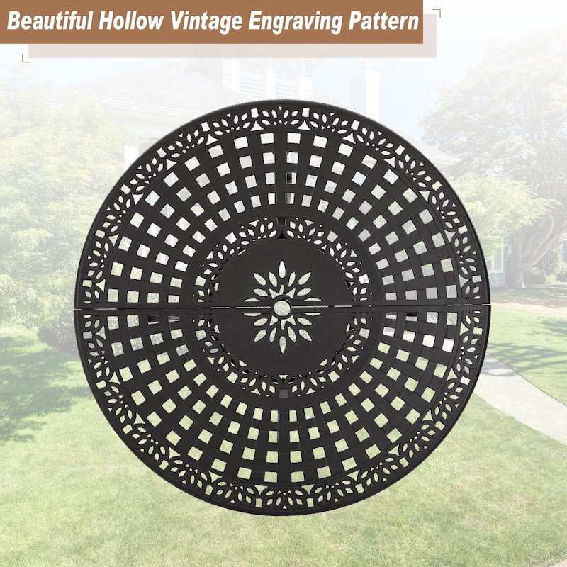 MAISON ARTS 7-Piece Cast Aluminum Patio Dining Set with Round Dining Table & 6 Dining Chairs