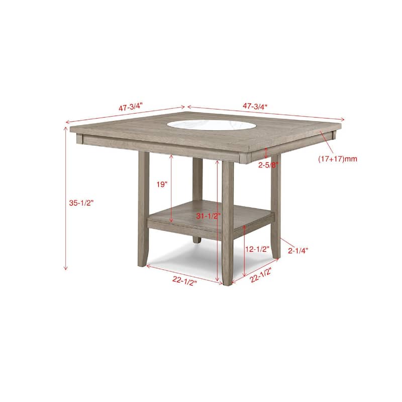 6 Pcs Counter Height Dining Table and Chair Set, Solid Wood Dining Room Furniture Set with Square Table, 4 Chairs and 1 Bench