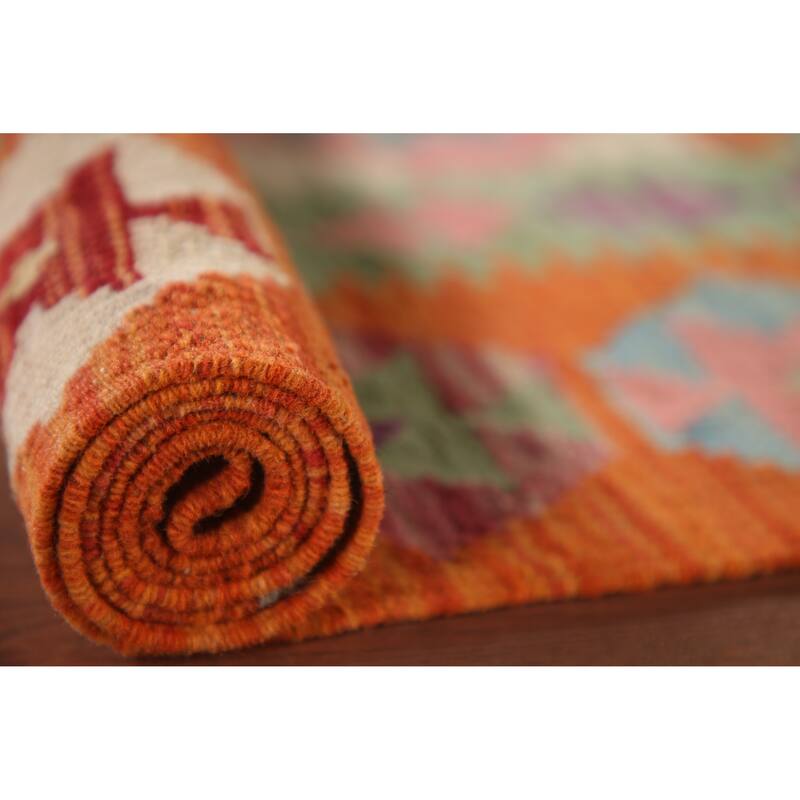 Geometric Kilim Area Rug Reversible Flatweave Wool Carpet - 3'4"x 4'10"