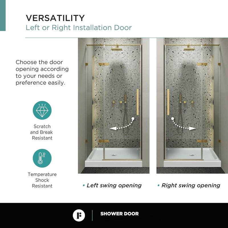 Frameless Clear Tempered Shower Glass Door with Shower Base Kit
