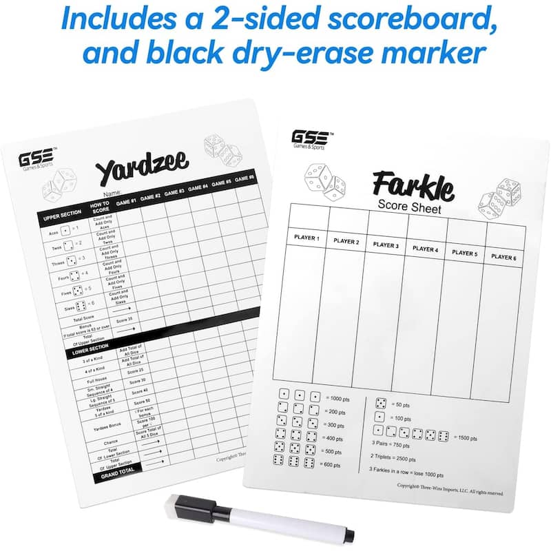 GSE™ 3.5" Rubber Hardwood Giant Yard Dice Set with Carrying Bag and Yardzee & Farkle Scorecard - Giant Dice Set