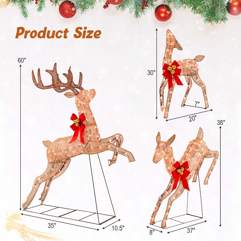 Costway 3 PCS Lighted Christmas Reindeer Family Set Holiday Decoration - See Details