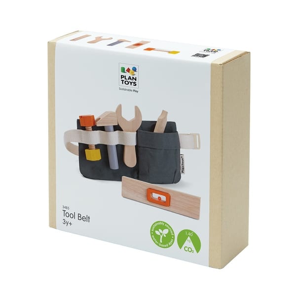 slide 2 of 10, PlanToys Pretend Play Tool Belt and Wooden Tool Set Natural - Kids