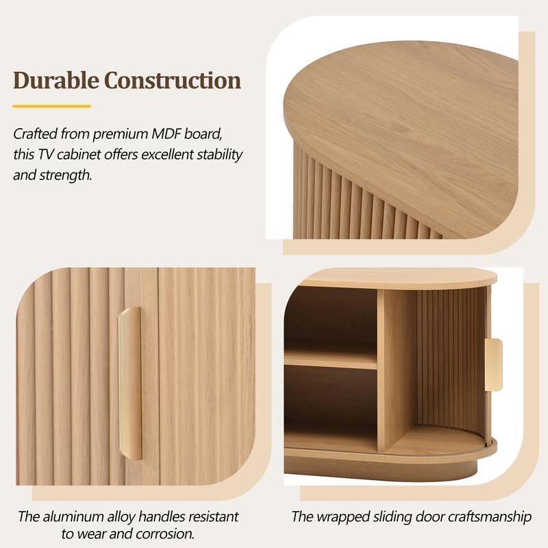 Farmhouse TV Stand & Coffee Table Set with Fluted Sliding Door & Golden Handles, for TVs up to 75"