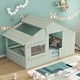preview thumbnail 13 of 21, Twin Size House Bed for Kids, Wood Playhouse Bed Frame with Roof, Window and Guardrail for Girls & Boys, No Box Spring Needed Light Green