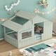 preview thumbnail 12 of 38, Wood House Bed with Roof & Door, Window and Guardrail