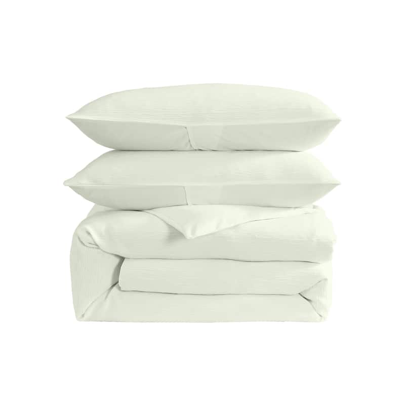 Laura Ashley Crinkle Textured Lightweight Reversible Duvet Cover Set Breathable (3 Piece)