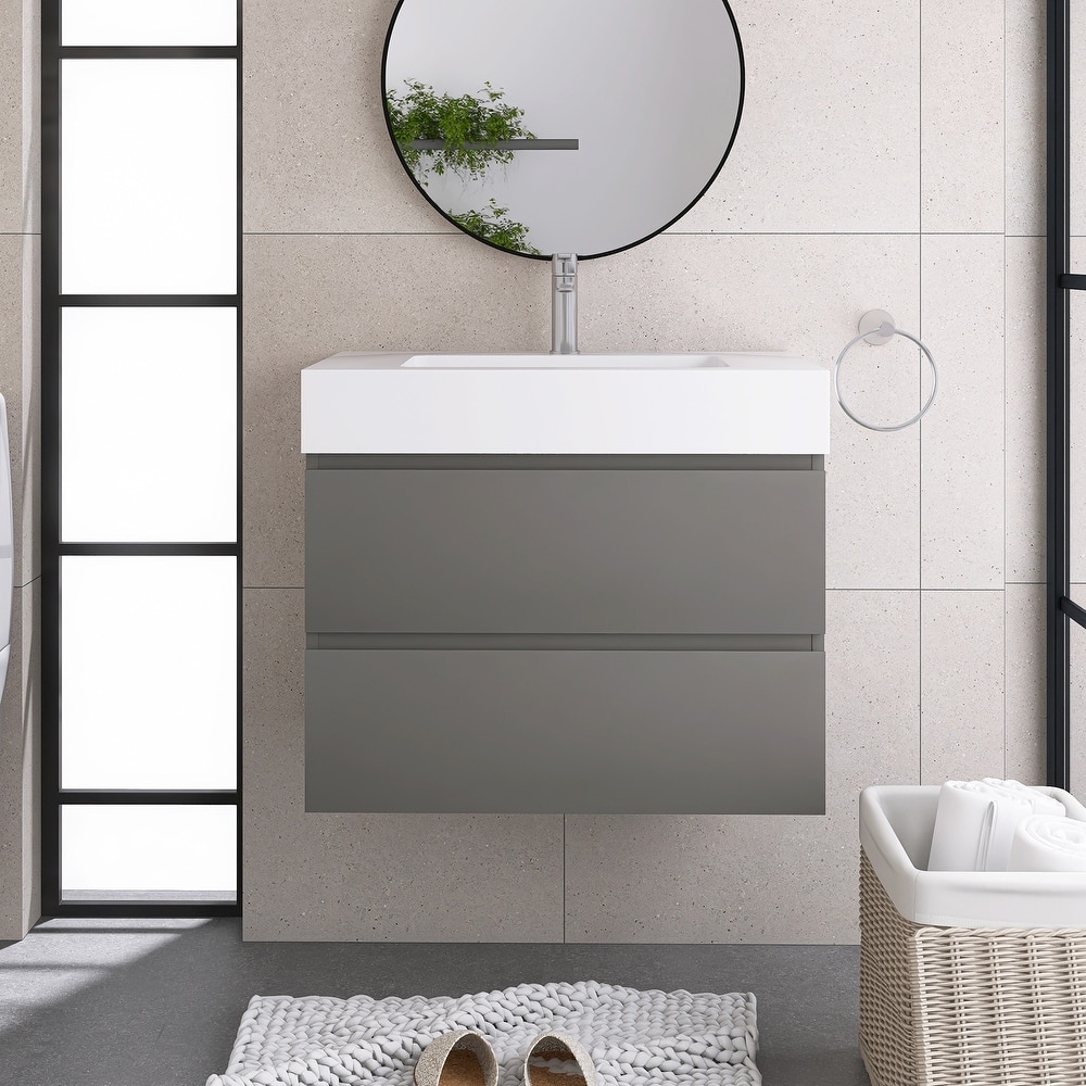 Floating Bathroom Vanity with Solid Surface Top