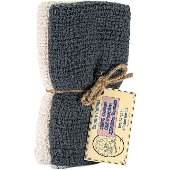 Country Cottons, Old Fashion 100% Cotton Made in The USA Highly Absorbent Kitchen Towels - Set of 2-24"x15" Various Colors - Grey