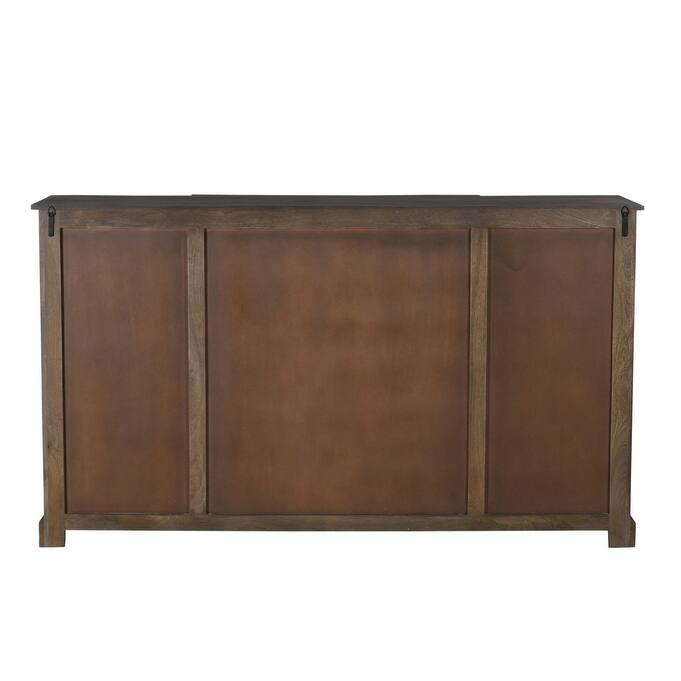 HomeRoots 70" Dark Brown Solid Wood Carved Geometric Sideboard with Four Doors - 70.00 in. x 40.00 in. x 18.00 in.