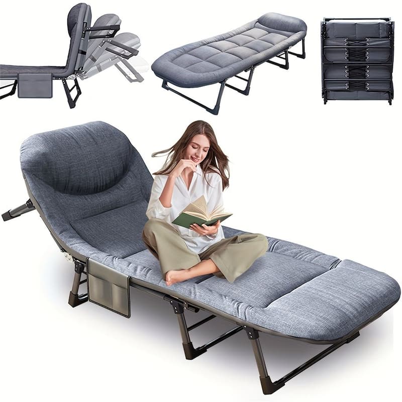 Portable Folding Camp Bed with Mattress, Multi-Functional Nap Cot