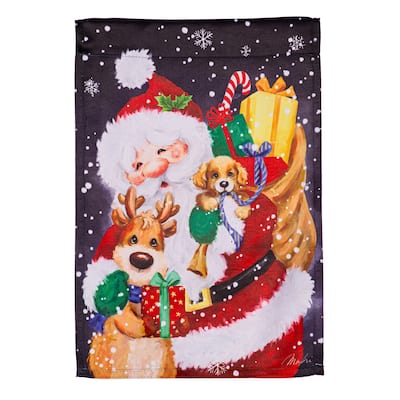 12.5 in. x 18 in. Santa, Reindeer and Puppy Suede Garden Flag - Multicolor