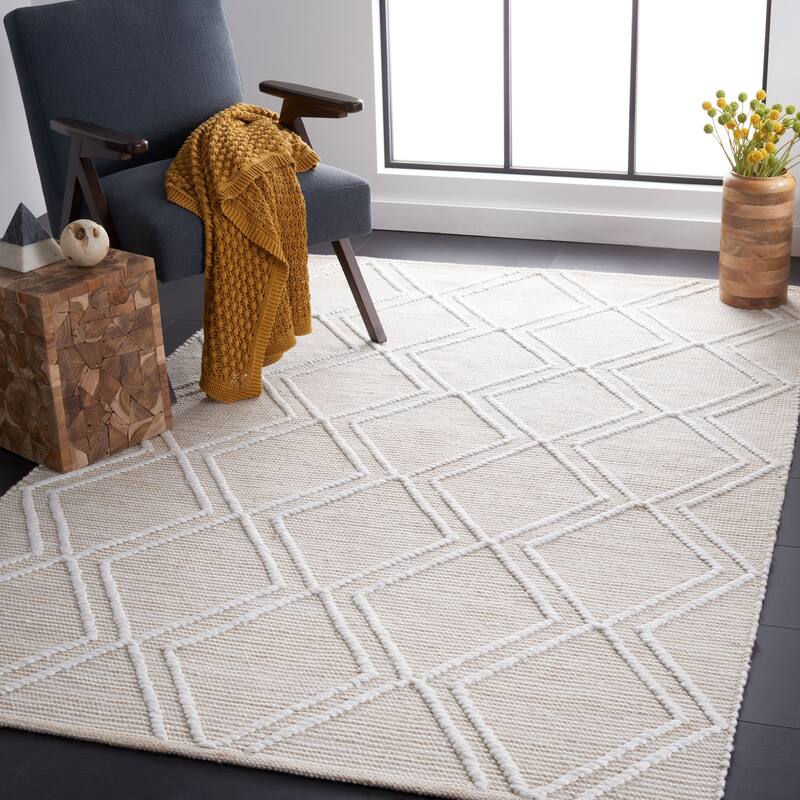 SAFAVIEH Handmade Kilim Ljudmilla Moroccan Boho Rug - 6' Square - Natural/Ivory
