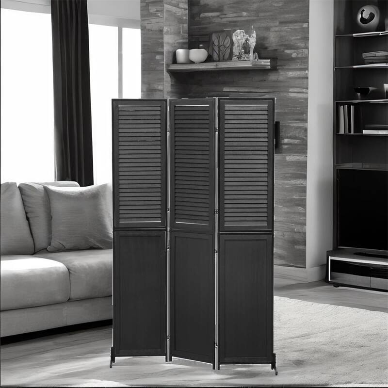 Wood Folding Privacy Screen Room Divider - Black