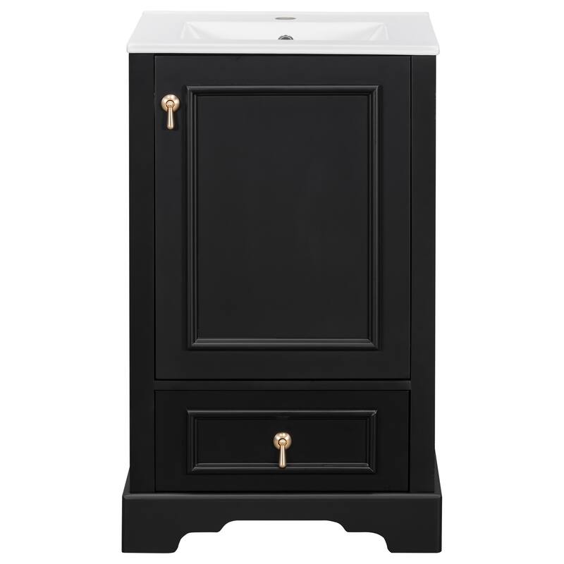 20" Bathroom Vanity with Ceramic Sink Bathroom Storage Cabinet with Adjustable U-Shaped and Drawer