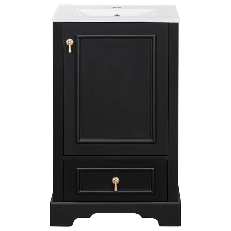 20 Inch Bathroom Vanity With Ceramic Sink, Soft Close Door, Adjustable U-Shaped Shelf, Compartment Drawer And Door Storage Rack
