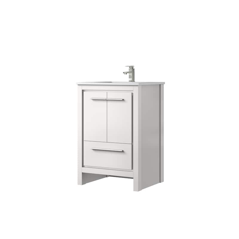 Lafarre Bath Vanity with Quartz Top, Sink, Mirror and Rose Gold Faucet