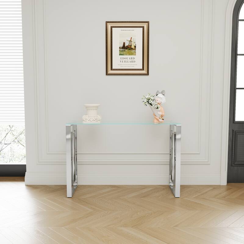 Console Table Stainless Steel Glass, Meal side table silvery Clear