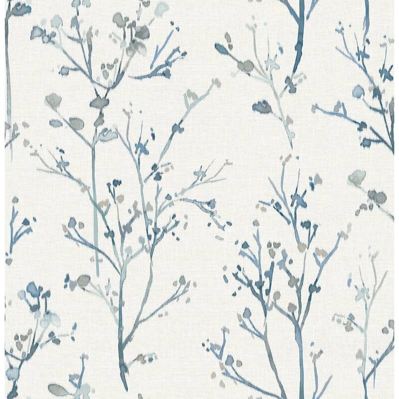 A-Street Prints Silverling Blue Budding Branches Wallpaper