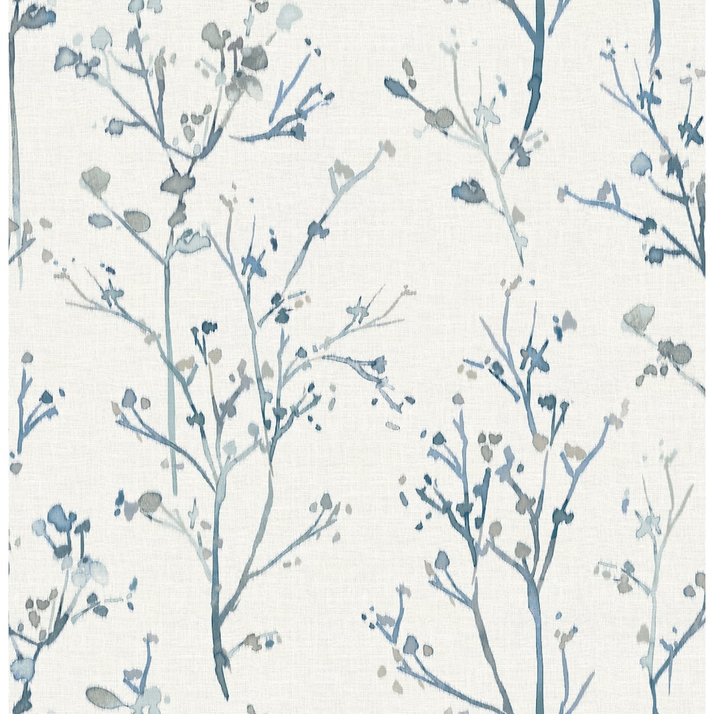 A-Street Prints Silverling Blue Budding Branches Wallpaper