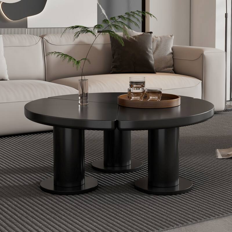 Roomfitters Modern Petal-Shaped Coffee Table, Minimalist Round End Table with 3 Sturdy Legs and Smooth Edges for Living Room - Black