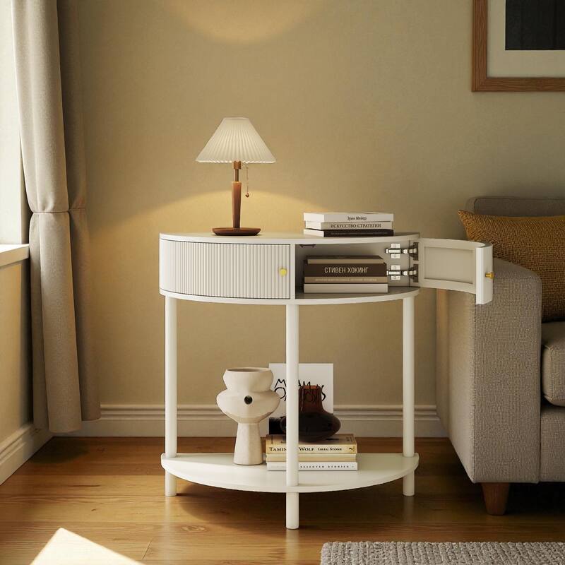31.5" Half Moon Console Table with 3D Wave Pattern, 2 Drawers and Bottom Shelf, Artisan-Crafted Entryway Accent Table