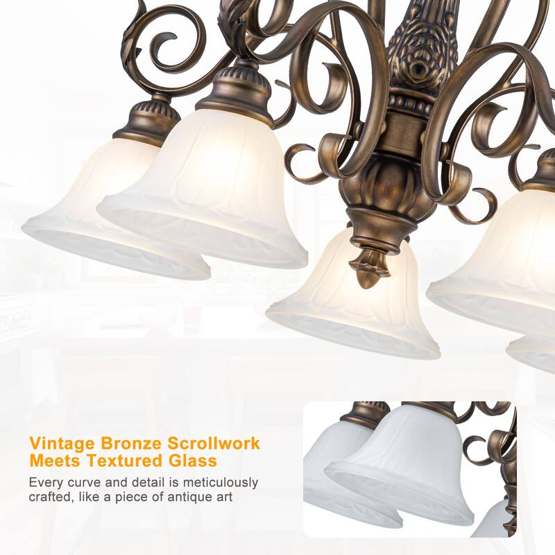 5-Light Oil Rubbed Bronze Chandelier Glass Bell Shades Traditional - Dia.26.81-in