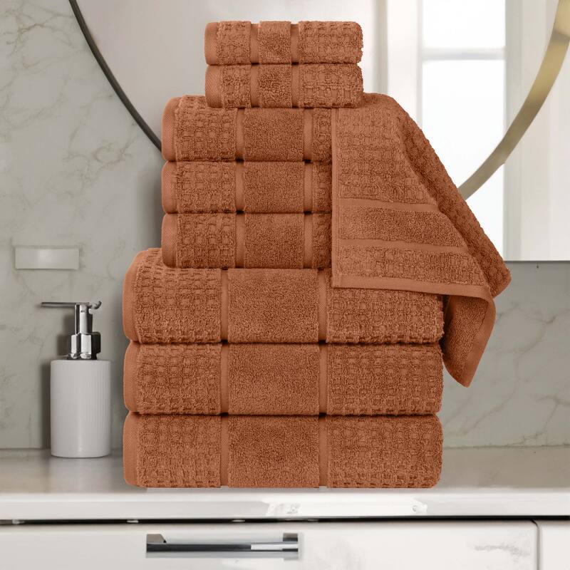 Superior Napa Zero Twist Cotton Waffle 9 Piece Bathroom Towel Set - Rust