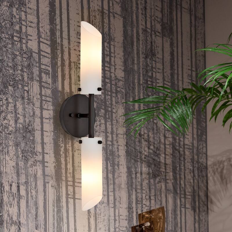 2 LT White Glass Bathroom Wall Sconce Oil Rub Bronze - Oil rub Bronze