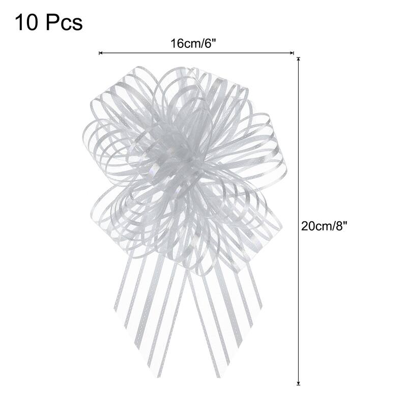 10pcs Large Pull Bows Gift Wrapping Bows Ribbon Organza - Silver - 6 Inch