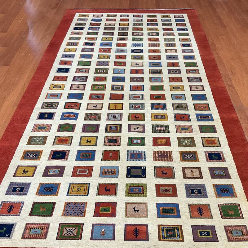 HERAT ORIENTAL Handmade 5'10 x 12' Gabbeh Panel Design Wool Runner - 5'10" x 12'