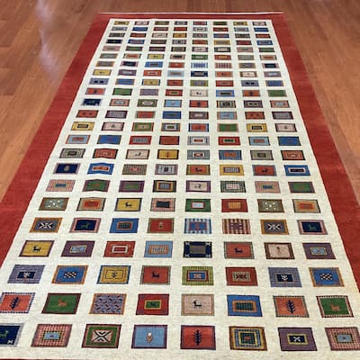 HERAT ORIENTAL Handmade 5'10 x 12' Gabbeh Panel Design Wool Runner - 5'10" x 12'
