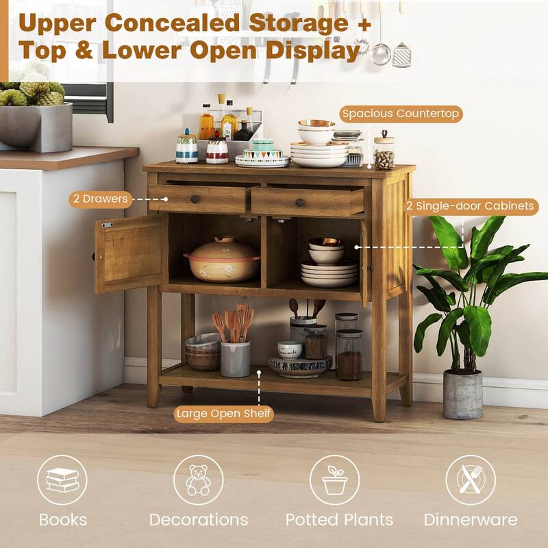 Costway Mid-Century Console Table with 2 Drawers, 2 Cabinets & Bottom - See Details