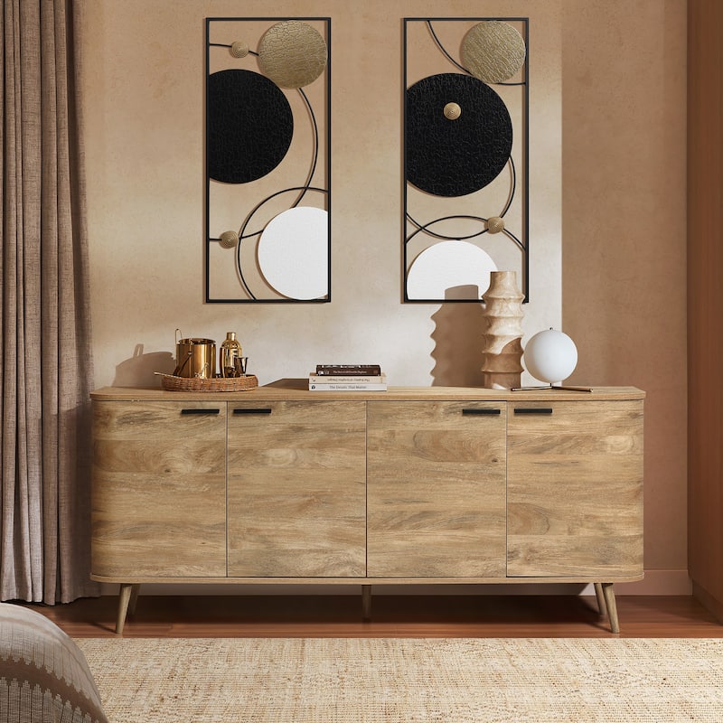 Natural Oak Manufactured Wood 4-Door Sideboard Cabinet - 71" Wide